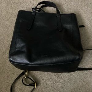 Genuine leather black fossil handbag